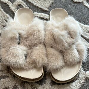 Women's Cream Fur Slide Sandals